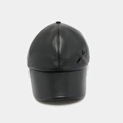 Pre Owned Louis Vuitton Black LV Pin Leather Cap 58 cm