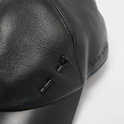 Pre Owned Louis Vuitton Black LV Pin Leather Cap 58 cm