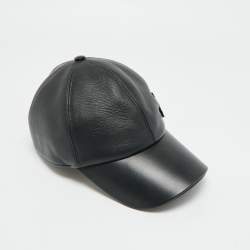 Pre Owned Louis Vuitton Black LV Pin Leather Cap 58 cm