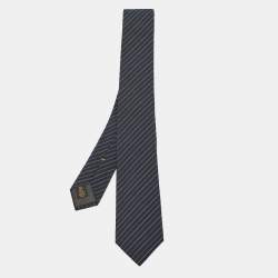 مملوكة مسبقًا Louis Vuitton Navy Blue Diagonal Striped Wool & Silk Slim Tie