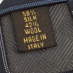 Pre Owned Louis Vuitton Navy Blue Diagonal Striped Wool & Silk Slim Tie