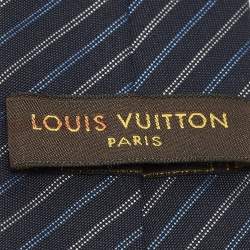 Pre Owned Louis Vuitton Navy Blue Diagonal Striped Wool & Silk Slim Tie