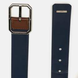 Pre Owned Louis Vuitton LV Staples 100 CM Reversible Buckle Belt Brown/Blue Leather