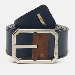 Pre Owned Louis Vuitton LV Staples 100 CM Reversible Buckle Belt Brown/Blue Leather