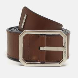 Pre Owned Louis Vuitton LV Staples 100 CM Reversible Buckle Belt Brown/Blue Leather