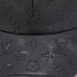 Pre Owned Louis Vuitton Black Monogram Shadow Leather Cap Size 60
