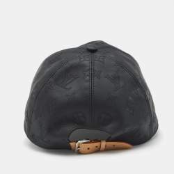 Pre Owned Louis Vuitton Black Monogram Shadow Leather Cap Size 60