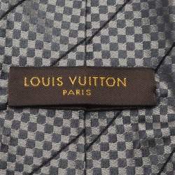 Pre Owned Louis Vuitton Grey Damier Silk Jacquard Classic Tie