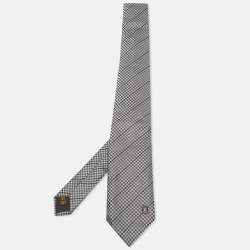 Pre Owned Louis Vuitton Grey Damier Silk Jacquard Classic Tie