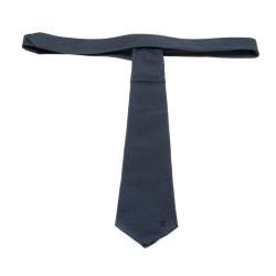 Pre Owned Louis Vuitton Navy Blue Patterned Silk Woven Skinny Tie