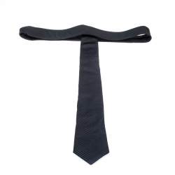 Pre Owned Louis Vuitton Navy Blue Petit Damier Silk Jacquard Skinny Tie 