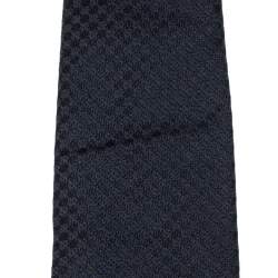 Pre Owned Louis Vuitton Navy Blue Petit Damier Silk Jacquard Skinny Tie 