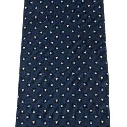 Pre Owned Louis Vuitton Navy Blue Triangle Print Silk Skinny Tie