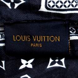 Louis Vuitton Navy Blue Card Monogram Silk Blend Bandana Scarf