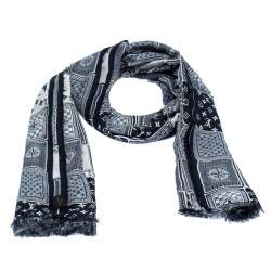 Louis Vuitton Navy Blue Card Monogram Silk Blend Bandana Scarf