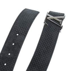 Pre Owned Louis Vuitton Dark Blue Suede Damier LV Initials Belt 110CM