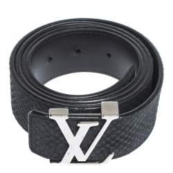 Pre Owned Louis Vuitton Dark Blue Suede Damier LV Initials Belt 110CM