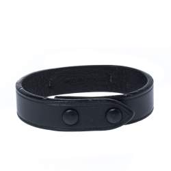 Pre Owned Louis Vuitton Black Leather Press It Bracelet 19 cm