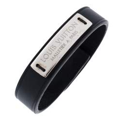 Pre Owned Louis Vuitton Black Leather Press It Bracelet 19 cm