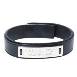 Pre Owned Louis Vuitton Black Leather Press It Bracelet 19 cm