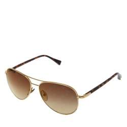 مملوكة مسبقًا Louis Vuitton Brown/Gold Gradient Monogram Lenses Z0164U Aviator Sunglasses