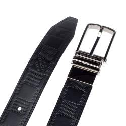 Pre Owned Louis Vuitton Black/Grey Damier Embossed Leather Reversible Boston Belt 90CM