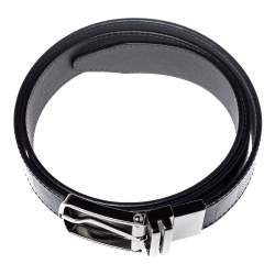Pre Owned Louis Vuitton Black/Grey Damier Embossed Leather Reversible Boston Belt 90CM