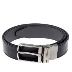 Pre Owned Louis Vuitton Black/Grey Damier Embossed Leather Reversible Boston Belt 90CM