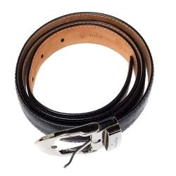 Pre Owned Louis Vuitton Black Taiga Leather Buckle Belt 90CM