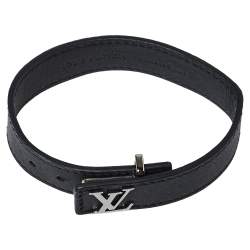 Pre Owned Louis Vuitton Black Leather LV Slim Bracelet