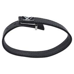 Pre Owned Louis Vuitton Black Leather LV Slim Bracelet