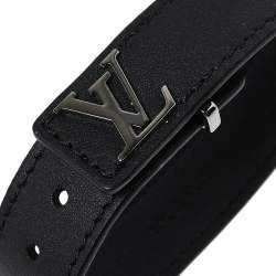 Pre Owned Louis Vuitton Black Leather LV Slim Bracelet