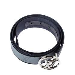 Pre Owned حزام لوي فيتون شعار الماركة أل ڨي مستدير قماش مونوغرامي رصاصي و أزرق كحلي 90 سم