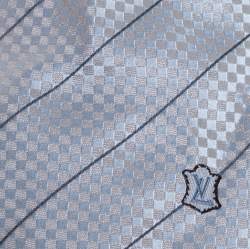 Louis Vuitton Pale Blue Micro Damier Striped Silk Tie