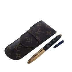 Pre Owned Louis Vuitton Black Leather Gold Tone Doc Fountain Pen