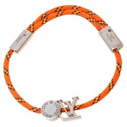 Pre Owned Louis Vuitton Fluo Neon Silver Tone Adjustable Cord Bracelet