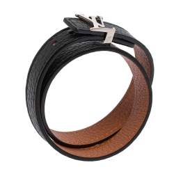 Pre-owned Louis Vuitton Black/brown Leather Lv Initiales Reversible Double  Wrap Bracelet