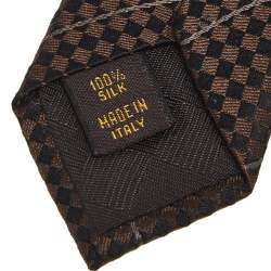 Pre Owned Louis Vuitton Brown Micro Damier Striped Silk Tie