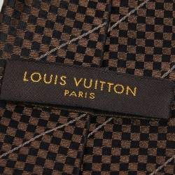 Pre Owned Louis Vuitton Brown Micro Damier Striped Silk Tie