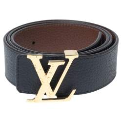 Pre Owned Louis Vuitton Dark Navy Blue/Brown Leather Reversible Initiales Belt Size 95