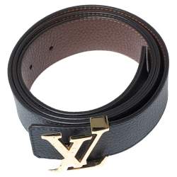 Pre Owned Louis Vuitton Dark Navy Blue/Brown Leather Reversible Initiales Belt Size 95