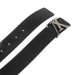 Pre Owned Louis Vuitton Black/Dark Brown Leather Initiales Reversible Belt 100CM
