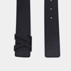 Pre Owned حزام لوي فيتون تياجا جلد أسود مزين بالأحرف الأولى أل في 95 سم