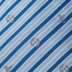 Pre Owned ربطة عنق لوي فيتون حرير مونوغرامي زرقاء مخططة