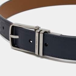 مملوكة مسبقًا حزام لوي فيتون بوسطون جلد دامييه أزرق ذو وجهين 85 سم