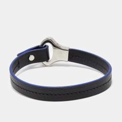 Pre Owned Louis Vuitton Black Leather Silver Tone Archive Bracelet 21