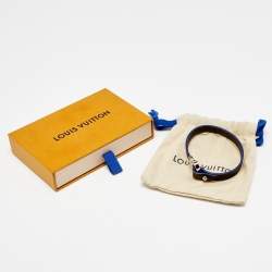 Pre Owned Louis Vuitton Black Leather Silver Tone Archive Bracelet 21