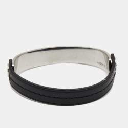 Pre Owned Louis Vuitton Curve it Leather Silver Tone Bracelet