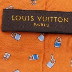 Pre Owned ربطة عنق لوي فيتون حرير مطبوع قفل برتقالي 