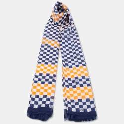 Louis Vuitton Blue & Orange Logo Printed Cotton & Silk Scarf 
